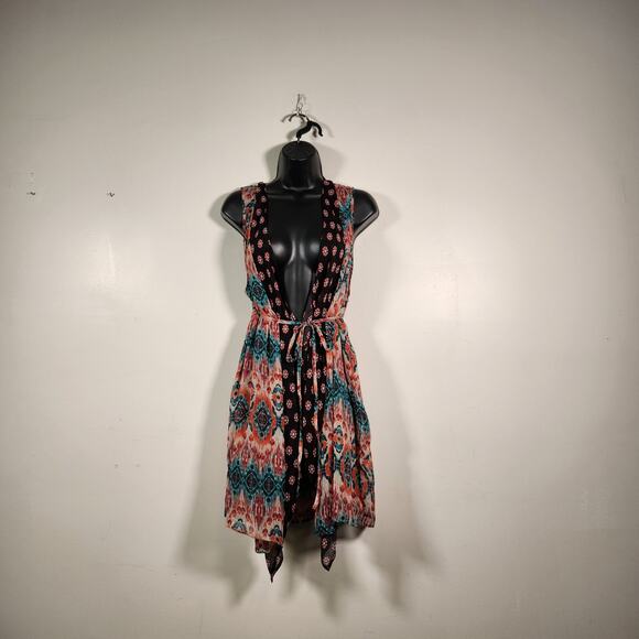 XHILARATION Vintage Boho Sleeveless Tie Waist Kimono Duster Womens S/M Multi - Picture 1 of 10